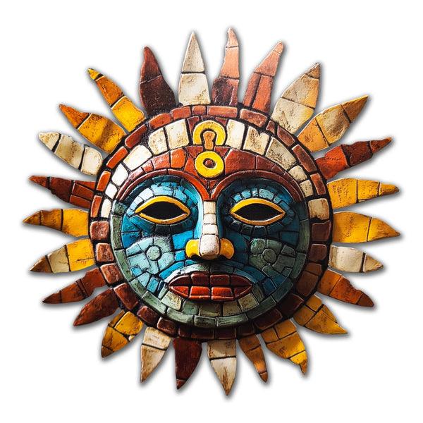 Venodeco Aztec Sun colorful metal wall art centered in a square image
