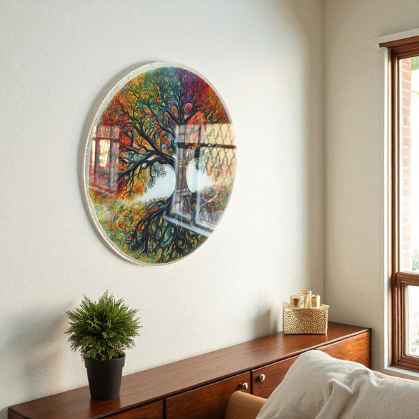 Vibrant Tree of Life Round Glass Wall Art | Venodeco Home Decor