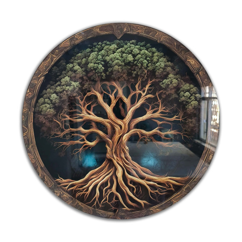 Resilence Tree Of Life, Tempered Glass Round Wall Art - Tempered Glass Circle Wall Decor