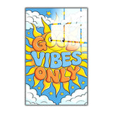 Motto Good Vibes Only Vertical Glass Wall Art - Tempered Glass Rectangular Wall Decor