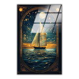 Lunar Passage Vertical Glass Wall Art - Tempered Glass Rectangular Wall Decor