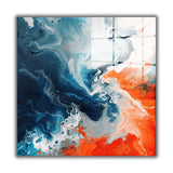 Tide Square Tempered Glass Wall Art - Abstract Design - Large Glass Decor for Living Room & Office