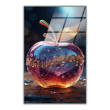 Cosmic Apple Vertical Glass Wall Art - Tempered Glass Rectangular Wall Decor