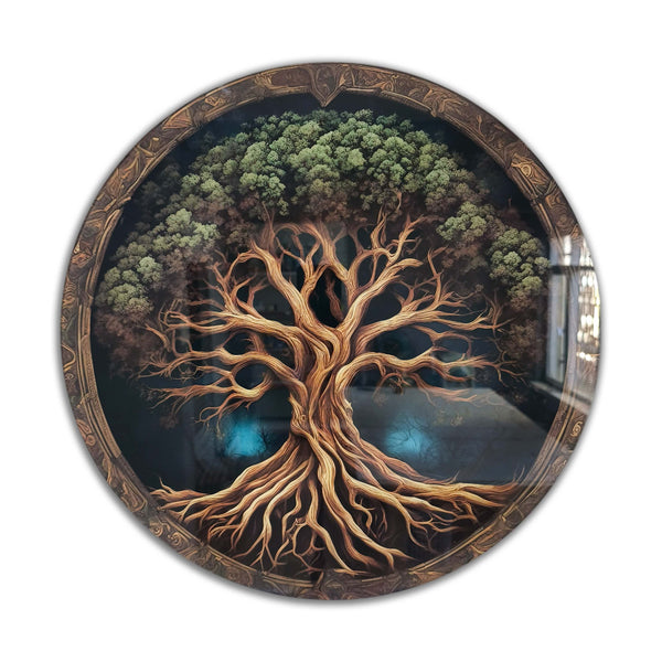 Resilence Tree Of Life, Tempered Glass Round Wall Art - Tempered Glass Circle Wall Decor