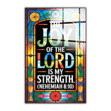 Christian Glass Wall Art - [The joy of the Lord is my strength. (Nehemiah 8 10)] Bible Scripture Decor