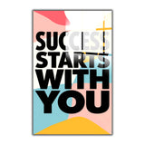 Motto Success Starts With you Vertical Glass Wall Art - Tempered Glass Rectangular Wall Decor