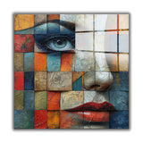 Mosaic Square Tempered Glass Wall Art - Abstract Design - Large Glass Decor for Living Room & Office