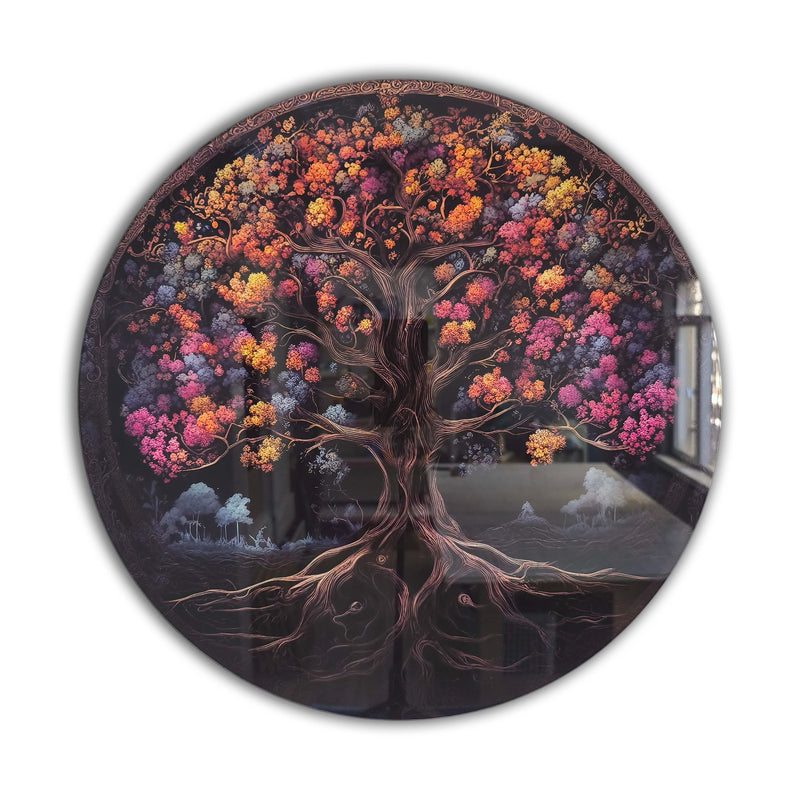 Majestic Tree Of Life, Tempered Glass Round Wall Art - Tempered Glass Circle Wall Decor