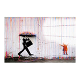 Banksy Umbrella Man Panoramic Tempered Glass Wall Art - Horizontal Rectangular Wall Decor