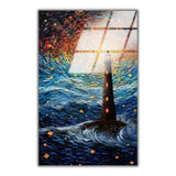 Sea Light Vertical Glass Wall Art - Tempered Glass Rectangular Wall Decor