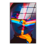 Neon Dance Vertical Glass Wall Art - Tempered Glass Rectangular Wall Decor