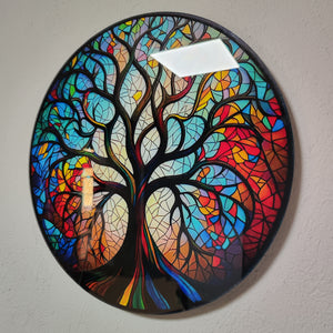 Tree Of Life, Tempered Glass Wall Art,Abstract Wall Painting, Home Decor, Housewarming Gift, Wall Hangings, Round Wall Art, Wall Decor, Stained Glass Art (Radiance)