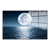 Full Moon Panoramic Tempered Glass Wall Art - Horizontal Rectangular Wall Decor