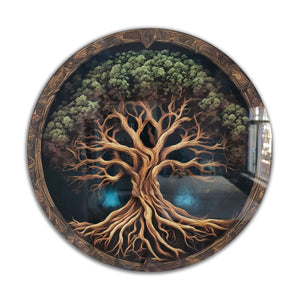 Tree Of Life, Tempered Glass Wall Art,Abstract Wall Painting, Home Decor, Housewarming Gift, Wall Hangings, Round Wall Art, Wall Decor, Stained Glass Art (Resilience)