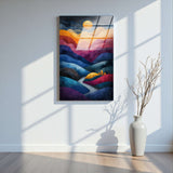 Mountain Dawn Vertical Glass Wall Art - Tempered Glass Rectangular Wall Decor