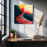 Ascend Square Tempered Glass Wall Art - Abstract Design - Large Glass Decor for Living Room & Office