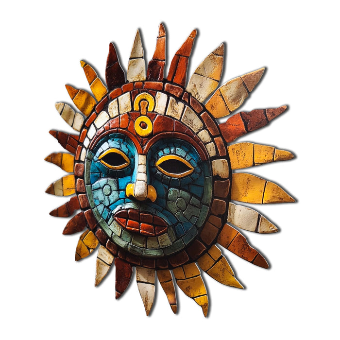 Aztec Sun Vibrant 3D Metal Wall Art – Laser Cut, UV Printed & Powder Coated Colorful Decor