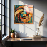 Fusion Square Tempered Glass Wall Art - Abstract Design - Large Glass Decor for Living Room & Office