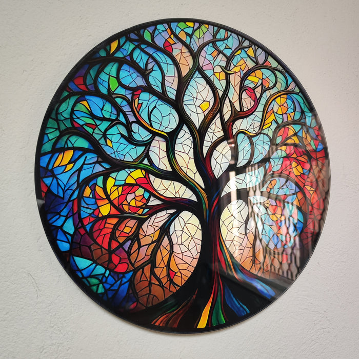 Tree Of Life, Tempered Glass Wall Art,Abstract Wall Painting, Home Decor, Housewarming Gift, Wall Hangings, Round Wall Art, Wall Decor, Stained Glass Art (Radiance)