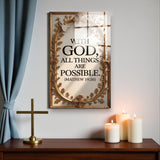 Christian Glass Wall Art - [With God, all things are possible. (Matthew 19 26)] Bible Scripture Decor