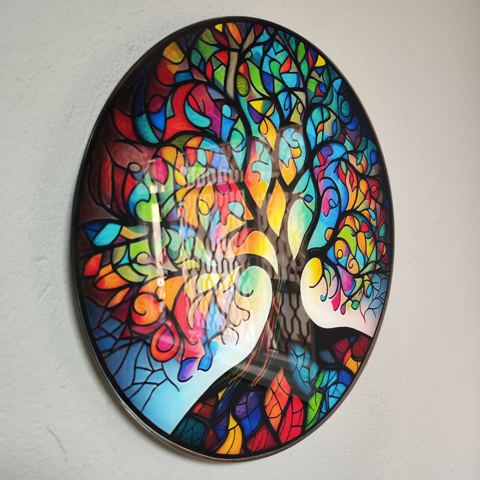 Tree Of Life, Tempered Glass Wall Art,Abstract Wall Painting, Home Decor, Housewarming Gift, Wall Hangings, Round Wall Art, Wall Decor, Stained Glass Art (Vitality)