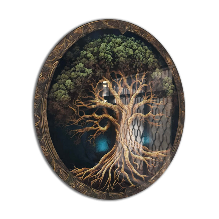 Tree Of Life, Tempered Glass Wall Art,Abstract Wall Painting, Home Decor, Housewarming Gift, Wall Hangings, Round Wall Art, Wall Decor, Stained Glass Art (Resilience)