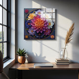 Lotus Square Tempered Glass Wall Art - Abstract Design - Large Glass Decor for Living Room & Office
