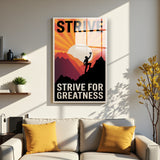 Motto Strive For Greatness Vertical Glass Wall Art - Tempered Glass Rectangular Wall Decor
