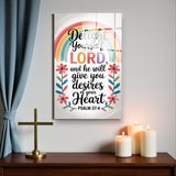 Christian Glass Wall Art - [Delight yourself in the Lord, and He will give you the desires of your heart. (Psalm 37 4)] Bible Scripture Decor