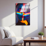 Neon Dance Vertical Glass Wall Art - Tempered Glass Rectangular Wall Decor