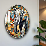 Tusker Round Glass Wall Art - Tempered Glass Circle Wall Decor