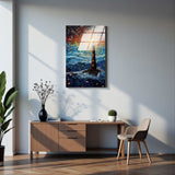 Sea Light Vertical Glass Wall Art - Tempered Glass Rectangular Wall Decor