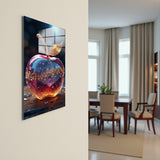 Cosmic Apple Vertical Glass Wall Art - Tempered Glass Rectangular Wall Decor