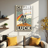 Motto Create Your Own Luck Vertical Glass Wall Art - Tempered Glass Rectangular Wall Decor