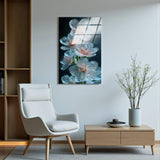 Night Bloom Vertical Glass Wall Art - Tempered Glass Rectangular Wall Decor