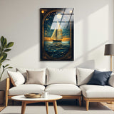 Lunar Passage Vertical Glass Wall Art - Tempered Glass Rectangular Wall Decor