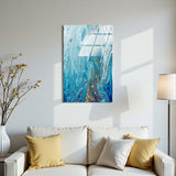 Aqua Serenity Vertical Glass Wall Art - Tempered Glass Rectangular Wall Decor