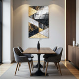 Geometric Ascent Vertical Glass Wall Art - Tempered Glass Rectangular Wall Decor