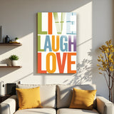 Motto Live Laugh Love Vertical Glass Wall Art - Tempered Glass Rectangular Wall Decor