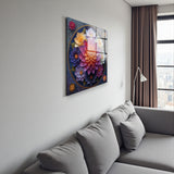 Lotus Square Tempered Glass Wall Art - Abstract Design - Large Glass Decor for Living Room & Office