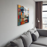 Mosaic Square Tempered Glass Wall Art - Abstract Design - Large Glass Decor for Living Room & Office