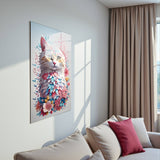 Floral Feline Vertical Glass Wall Art - Tempered Glass Rectangular Wall Decor