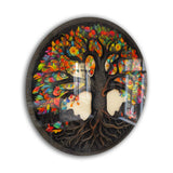 Evergreen Tree Of Life, Tempered Glass Round Wall Art - Tempered Glass Circle Wall Decor