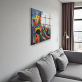 Village Square Tempered Glass Wall Art - Abstract Design - Large Glass Decor for Living Room & Office