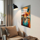 Forest Fox Vertical Glass Wall Art - Tempered Glass Rectangular Wall Decor
