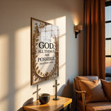 Christian Glass Wall Art - [With God, all things are possible. (Matthew 19 26)] Bible Scripture Decor