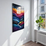 Mountain Dawn Vertical Glass Wall Art - Tempered Glass Rectangular Wall Decor