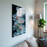 Night Bloom Vertical Glass Wall Art - Tempered Glass Rectangular Wall Decor
