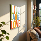 Motto Live Laugh Love Vertical Glass Wall Art - Tempered Glass Rectangular Wall Decor