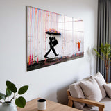 Banksy Umbrella Man Panoramic Tempered Glass Wall Art - Horizontal Rectangular Wall Decor